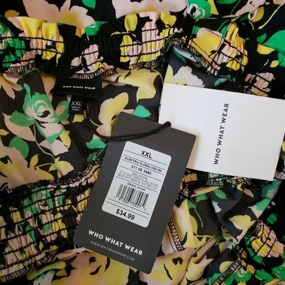 NWT Who What Wear Electric Floral Smocked Waist Square Neckline Dress Pocket XXL - Picture 7 of 8